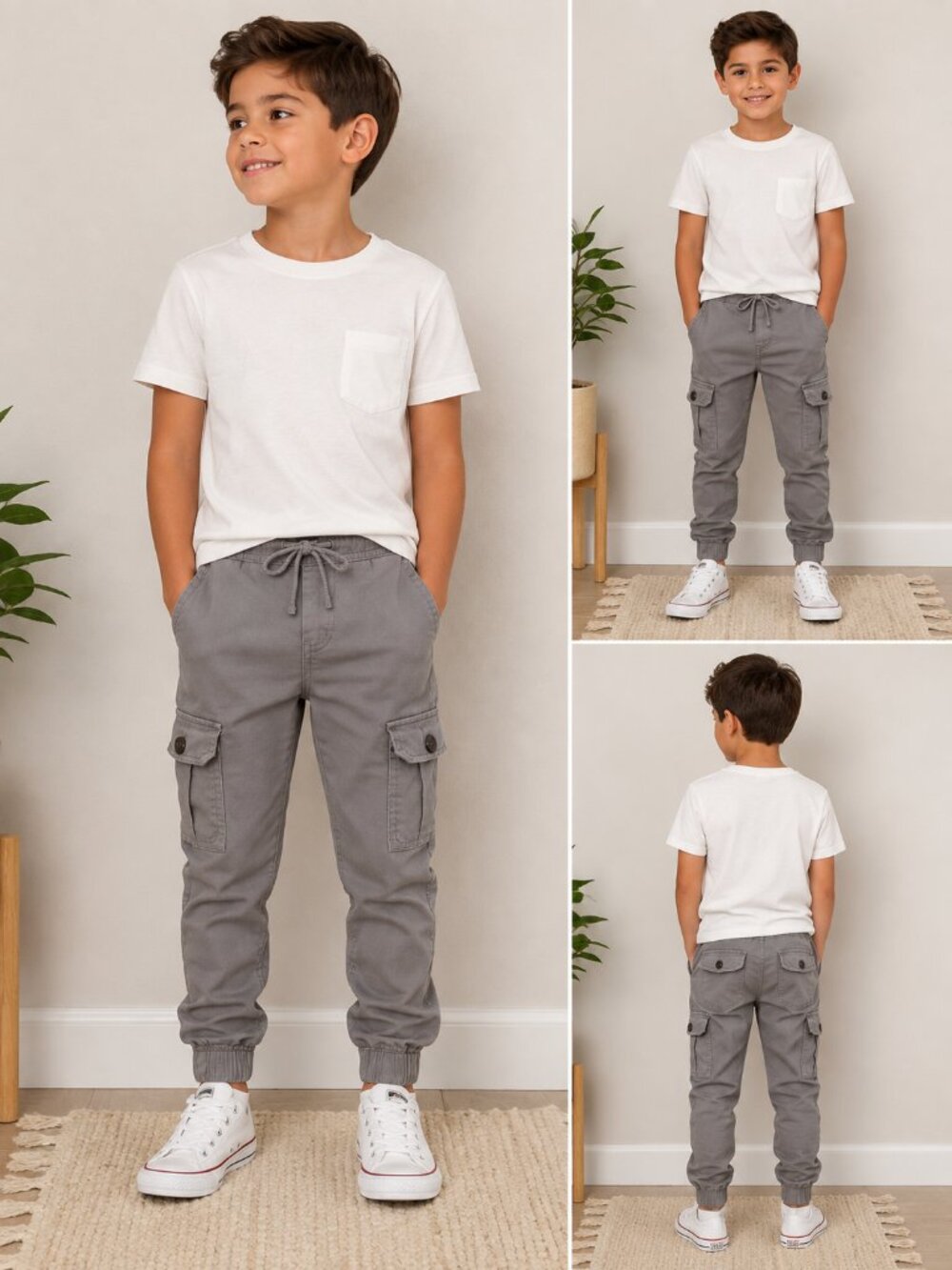 Retro Stitch Boys Cargo Jogger Pants Gray Size 7 Cotton Stretch Utility